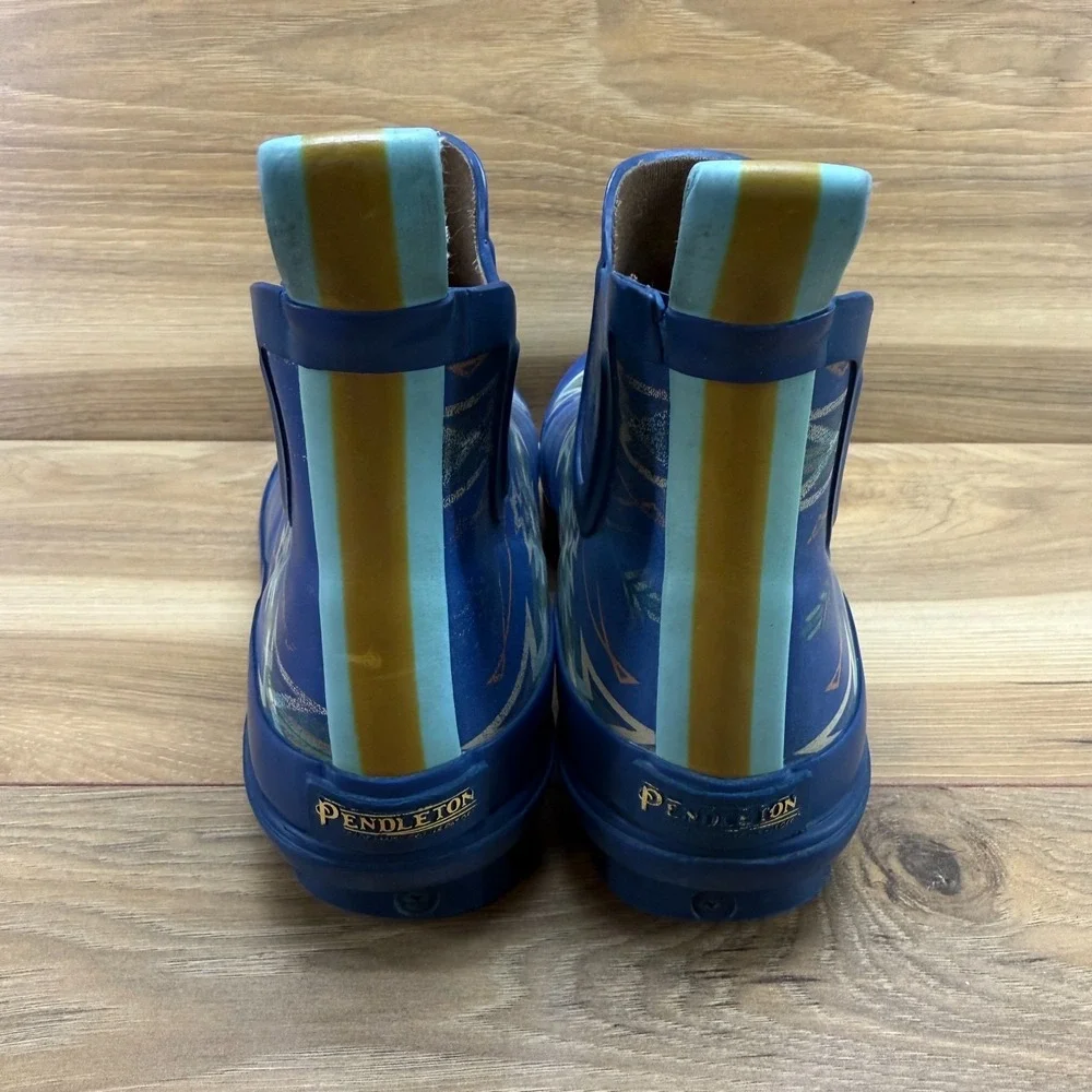 Pendelton Chelsea Rain Boots Womens 7 Blue South Western Native Boho Print